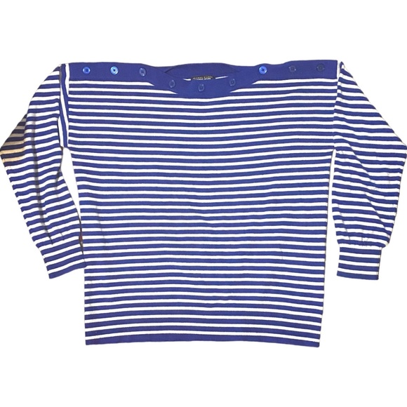 Jeanne Pierre cashmere blend nautical stripes boatneck sweater. Sz. L - Picture 3 of 14